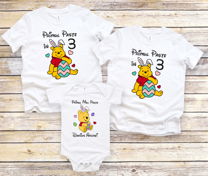 Tricouri personalizate familie - Primul Paște în 3 - Winnie the Pooh - Model 2 [1]