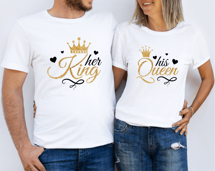 Tricouri personalizate pentru cuplu - Her King - His queen - Gold [1]