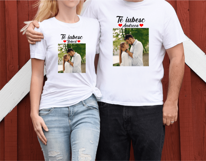 Set tricouri personalizate pentru cuplu - Te iubesc - Nume și poză [1]