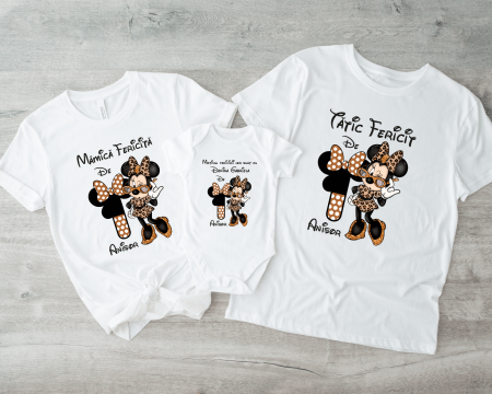 Seturi personalizate fetițe - Tricouri personalizate Aniversare 1 an - Leopard Minnie Mouse