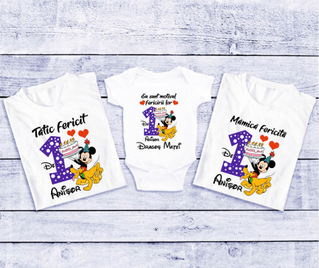 Seturi personalizate băieți - Tricouri personalizate Aniversare 1 an - Mickey și Pluto