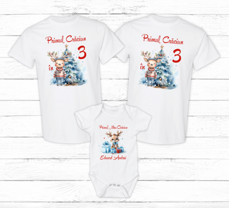 Tricouri personalizate familie - Set tricouri personalizate - Crăciun - Reni - Model 8