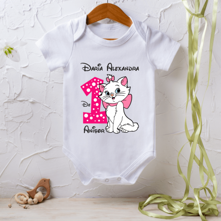 Body-uri personalizate fetițe - Body personalizat Aniversare 1 an - Pisicuța Marie