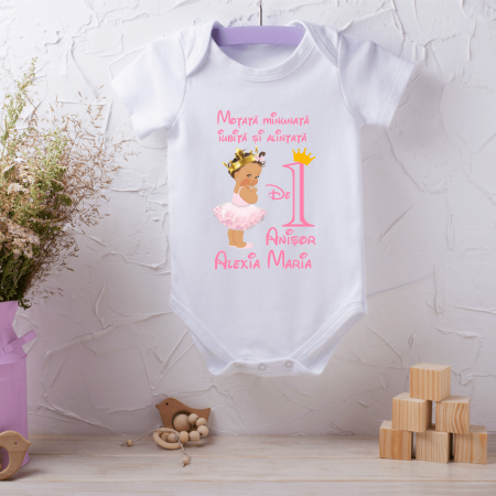 Body-uri personalizate fetițe - Body personalizat Aniversare 1 an - Prințesă