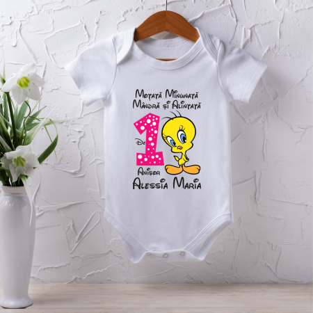 Body-uri personalizate fetițe - Body personalizat Aniversare 1 an - Tweety