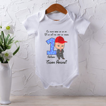 Tricouri personalizate Aniversare - Body personalizat Aniversare 1 an - Baby Boss(Model băiețel)