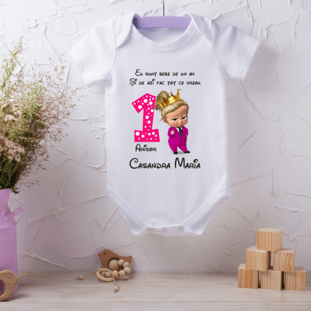 Body-uri personalizate fetițe - Body personalizat Aniversare 1 an - Baby Boss(Model fetiță)