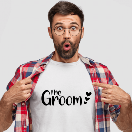 Tricouri personalizate burlăcie - Tricou mire - Petrecerea burlacilor - The Groom - Inimioare