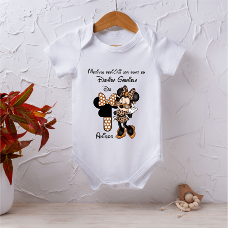 Body-uri personalizate fetițe - Body personalizat Aniversare 1 an - Leopard Minnie