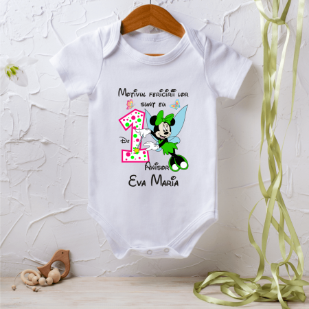 Body-uri personalizate fetițe - Body personalizat Aniversare 1 an - Fairy Minnie