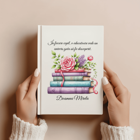 Agende personalizate - Agendă personalizată albă nedatată - Nume și mesaj - Educatoare