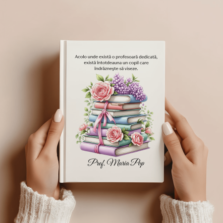 Agende personalizate - Agendă personalizată albă nedatată - Nume și mesaj - Profesor - M1