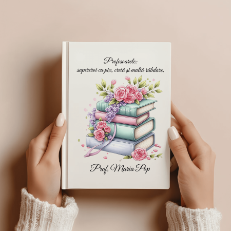 Agende personalizate - Agendă personalizată albă nedatată - Nume și mesaj - Profesor - M2
