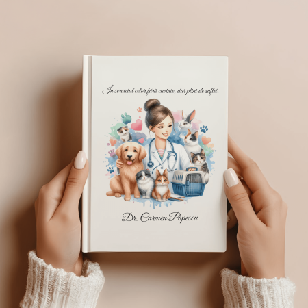 Agende personalizate - Agendă personalizată albă nedatată - Nume și mesaj - Veterinar - M1