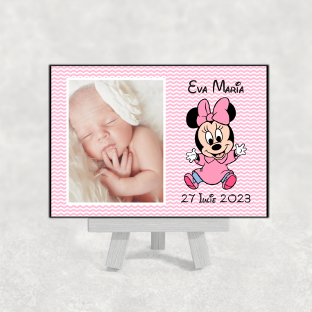 Mărturii magnetice fetițe - Marturie magnet botez - Baby Minnie - Nume - Dată - Model 5