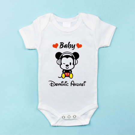 Tricouri personalizate Aniversare - Body personalizat Aniversare 1 an - Baby Mickey - Nume