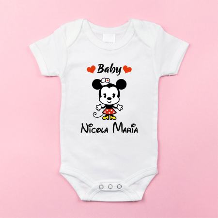 Body-uri personalizate fetițe - Body personalizat aniversare 1 an - Baby Minnie - Nume