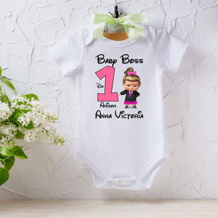 Body-uri personalizate fetițe - Body personalizat Aniversare 1 an - Baby Boss - Model 2 - Fetiță