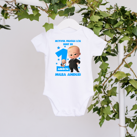Body-uri personalizate băieți - Body personalizat aniversare 1 an - Baby Boss - Model 4
