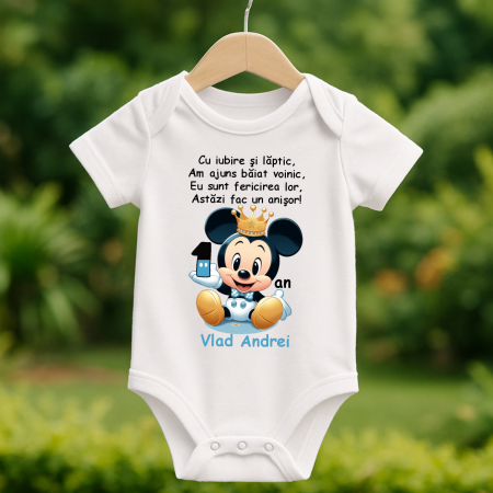 Body-uri personalizate băieți - Body personalizat aniversare 1 an - Baby Mickey - Model 10