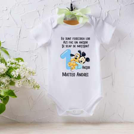 Body-uri aniversare 1 an - Body personalizat aniversare 1 an - Baby Mickey și Baby Pluto