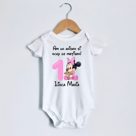 Body-uri personalizate fetițe - Body personalizat aniversare 1 an - Baby Minnie - Model 2