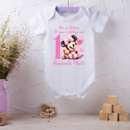 Body-uri aniversare 1 an - Body personalizat aniversare 1 an - Baby Minnie - Model 20