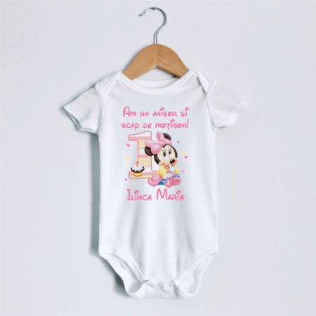 Body-uri personalizate fetițe - Body personalizat aniversare 1 an - Baby Minnie - Model 7