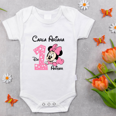 Body-uri personalizate fetițe - Body personalizat Aniversare 1 an - Baby Minnie - Nume