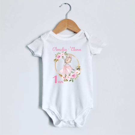 Body-uri aniversare 1 an - Body personalizat aniversare 1 an - Balerină - M1