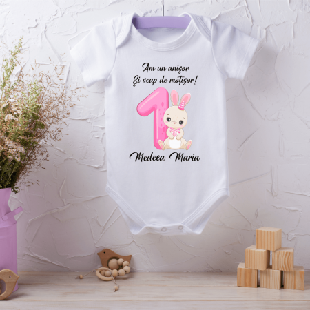 Body-uri aniversare 1 an - Body personalizat aniversare 1 an - Iepuraș