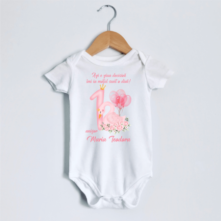 Body-uri personalizate fetițe - Body personalizat aniversare 1 an - Lebădă