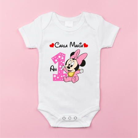 Body-uri personalizate fetițe - Body personalizat Aniversare 1 an - Nume și Inimioare(fetiță)