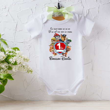 Body-uri personalizate băieți - Body personalizat aniversare 1 an - Paw Patrol - Nume