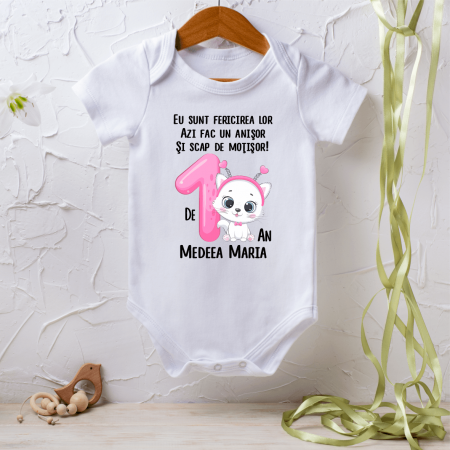 Body-uri aniversare 1 an - Body personalizat aniversare 1 an - Pisicuță