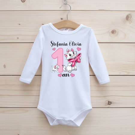 Body-uri personalizate fetițe - Body personalizat aniversare 1 an - Pisicuța Marie