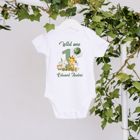 Tricouri personalizate Aniversare - Body personalizat aniversare 1 an - Safari - Model 1 - Băiețel