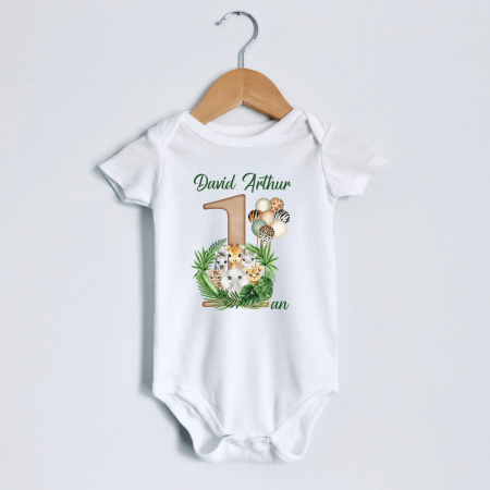 Body-uri personalizate băieți - Body personalizat aniversare 1 an - Safari - Model 7