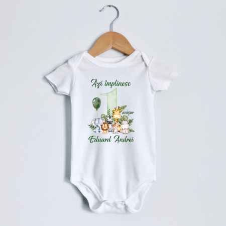 Body-uri personalizate băieți - Body personalizat aniversare 1 an - Safari - Model 8