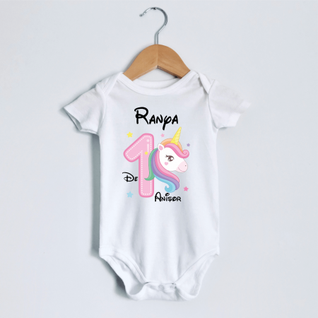 Body-uri personalizate fetițe - Body personalizat aniversare 1 an - Unicorn