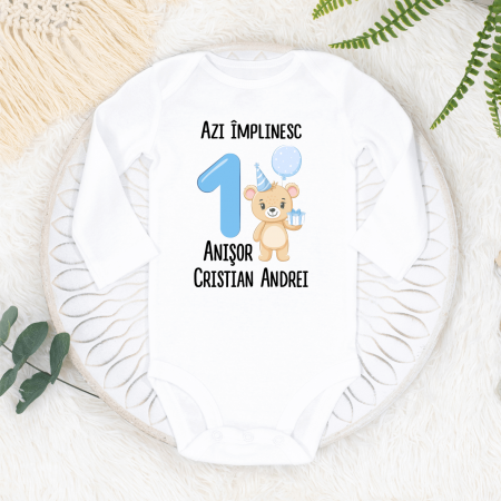 Body-uri personalizate băieți - Body personalizat Aniversare 1 an - Ursuleț - Model băiețel
