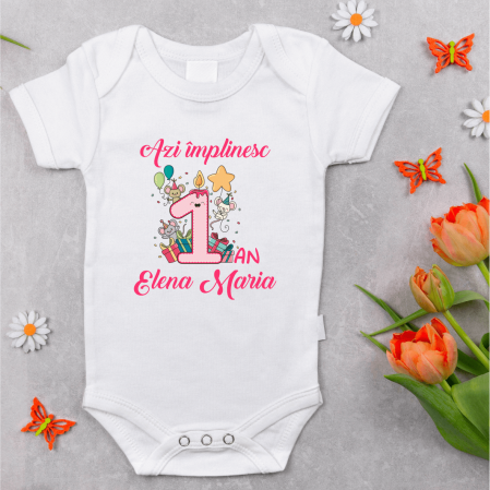 Body-uri personalizate fetițe - Body personalizat Aniversare - Azi Împlinesc 1 An (fetiță)