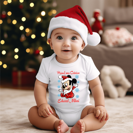 Body-uri bebe personalizate - Body personalizat - Crăciun - Baby Mickey - Fulgi de zăpadă - M2