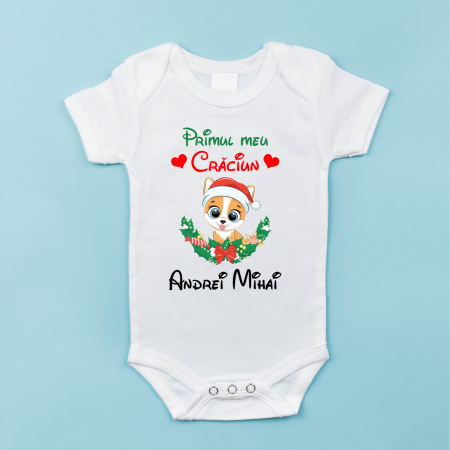 Body-uri bebe personalizate - Body personalizat cu Nume - Crăciun - Cățeluș