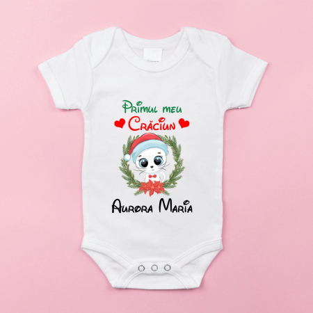 Body-uri bebe personalizate - Body personalizat cu Nume - Crăciun - Pisicuță