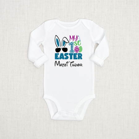 Body-uri personalizate Paște - Body personalizat Paște - My first Easter - Nume - Model Băiat - M1