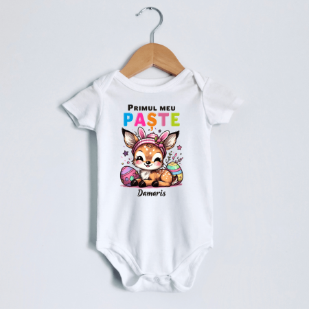 Body-uri personalizate Paște - Body personalizat - Primul meu Paște - Căprioară - Model fetiță