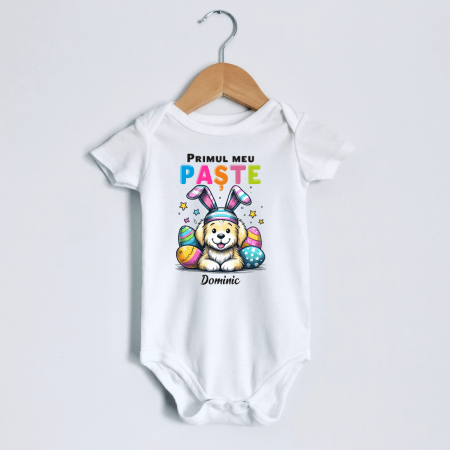 Body-uri personalizate Paște - Body personalizat - Primul meu Paște - Cățeluș - Model băiat - M2