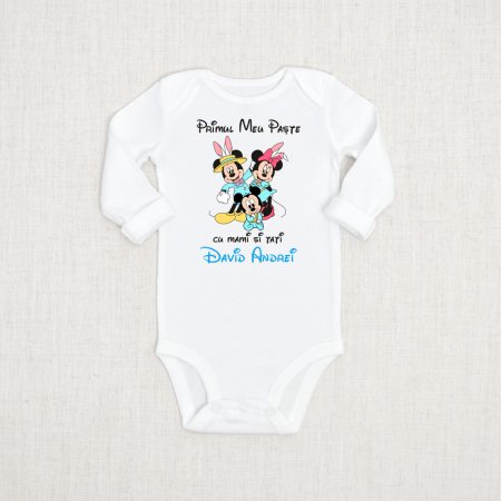 Cadouri de Sărbători - Body personalizat - Primul meu Paște cu mami și tati - Nume - Baby Mickey