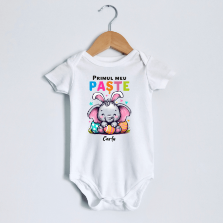 Body-uri personalizate Paște - Body personalizat - Primul meu Paște - Elefant - Model fetiță